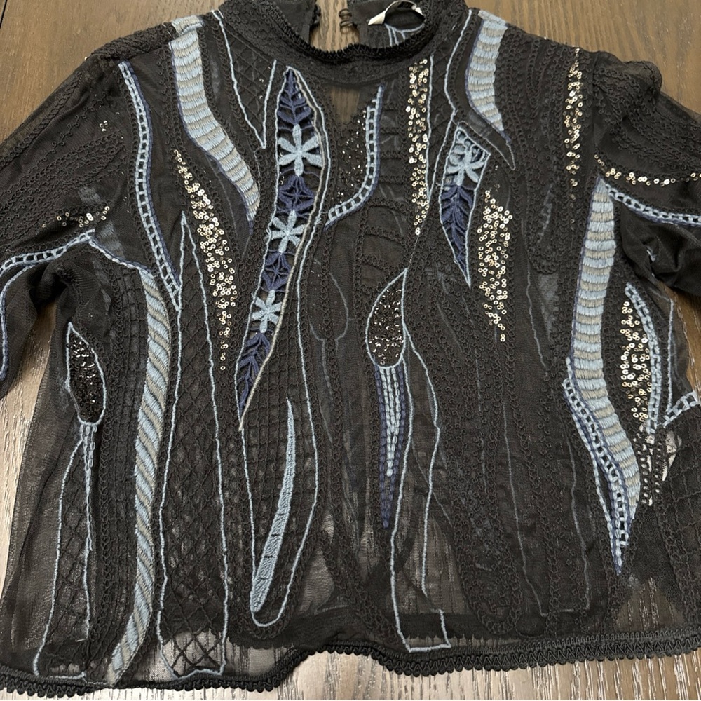 Zara Black Sheer Embroidered Top - Picture 3 of 7